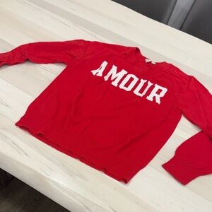 Red sweater with 'AMOUR' Print